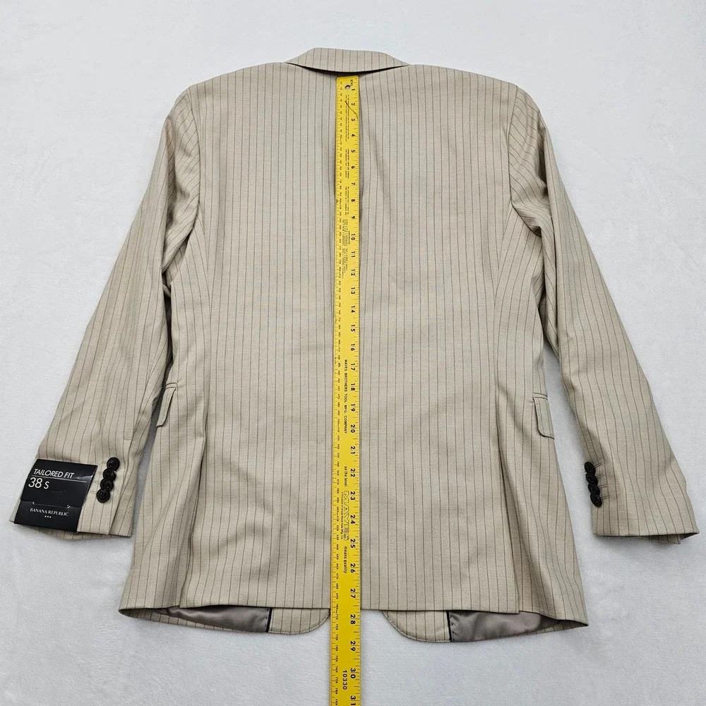 Banana Republic Suit Mens 38S 34x28 Beige Pinstripe Tailored Fit 2pc Wedding NEW